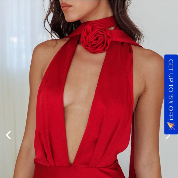 Hello Molly Stolen Style Points Halter Satin Maxi Dress Red - Picture 3 of 5